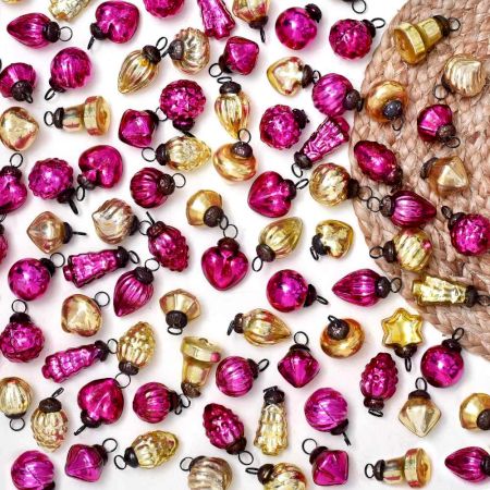 25 Pieces Modern Golden and Pink Coloured Glass Christmas Ornament